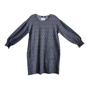 SITA MURT Women's L Shift Dress Blue White Jacquard Long Sleeve Portugal 38"
